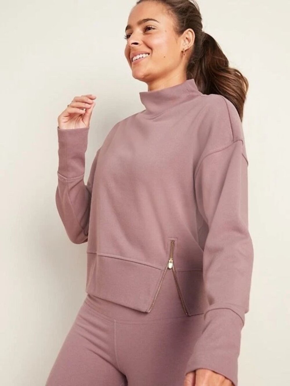 Old Navy Loose Crop Mock Neck Sweatshirt Interstellar Mauve Size XL